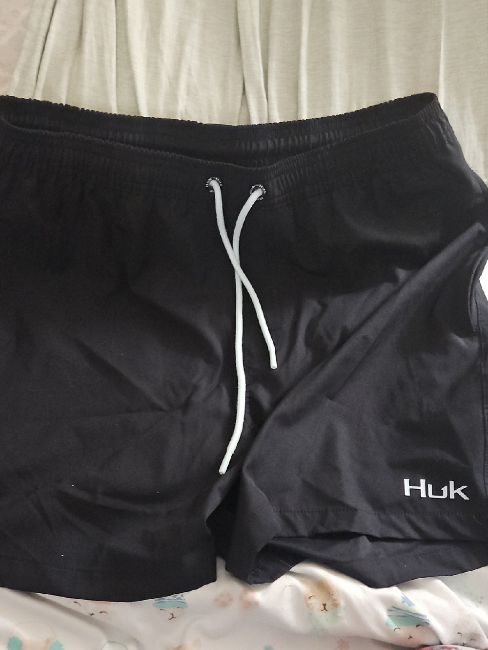 Huk Black Athletic Swim Shorts with White Drawstring